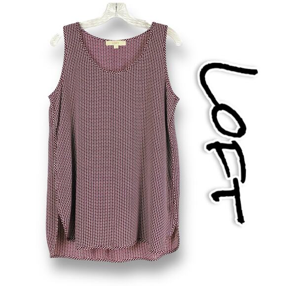 Loft Sleeveless Long Oversized Blouse Modest Red Cream Womens Size Medium - Picture 1 of 11